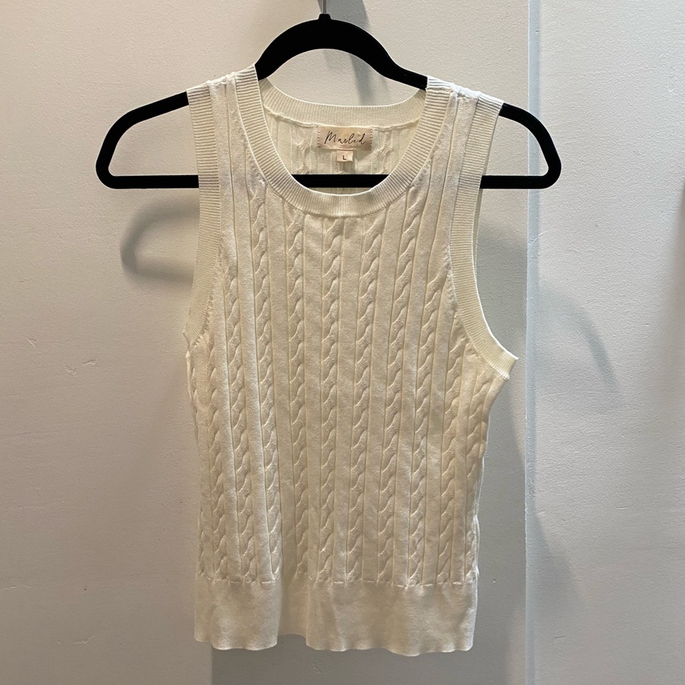 Marled Cream Cable Knit Tank Top